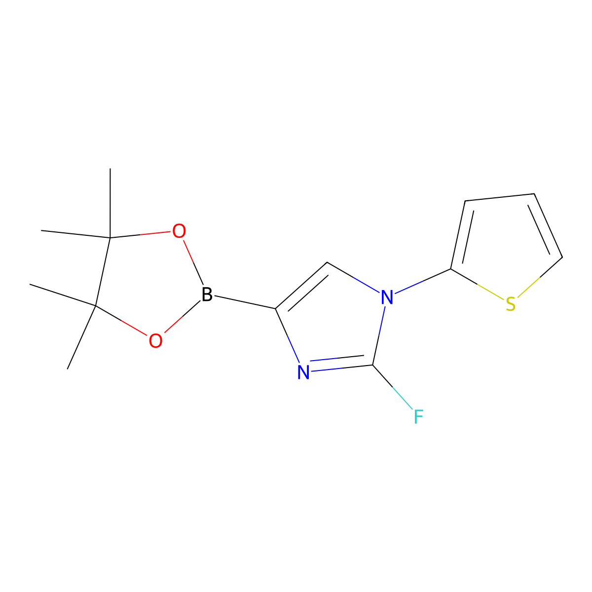 2-fluoro-4-(4,4,5,5-tetramethyl-1,3,2-dioxaborolan-2-yl)-1-(thiophen-2-yl)-1H-imidazole molecular structure, CAS 2460671-81-0