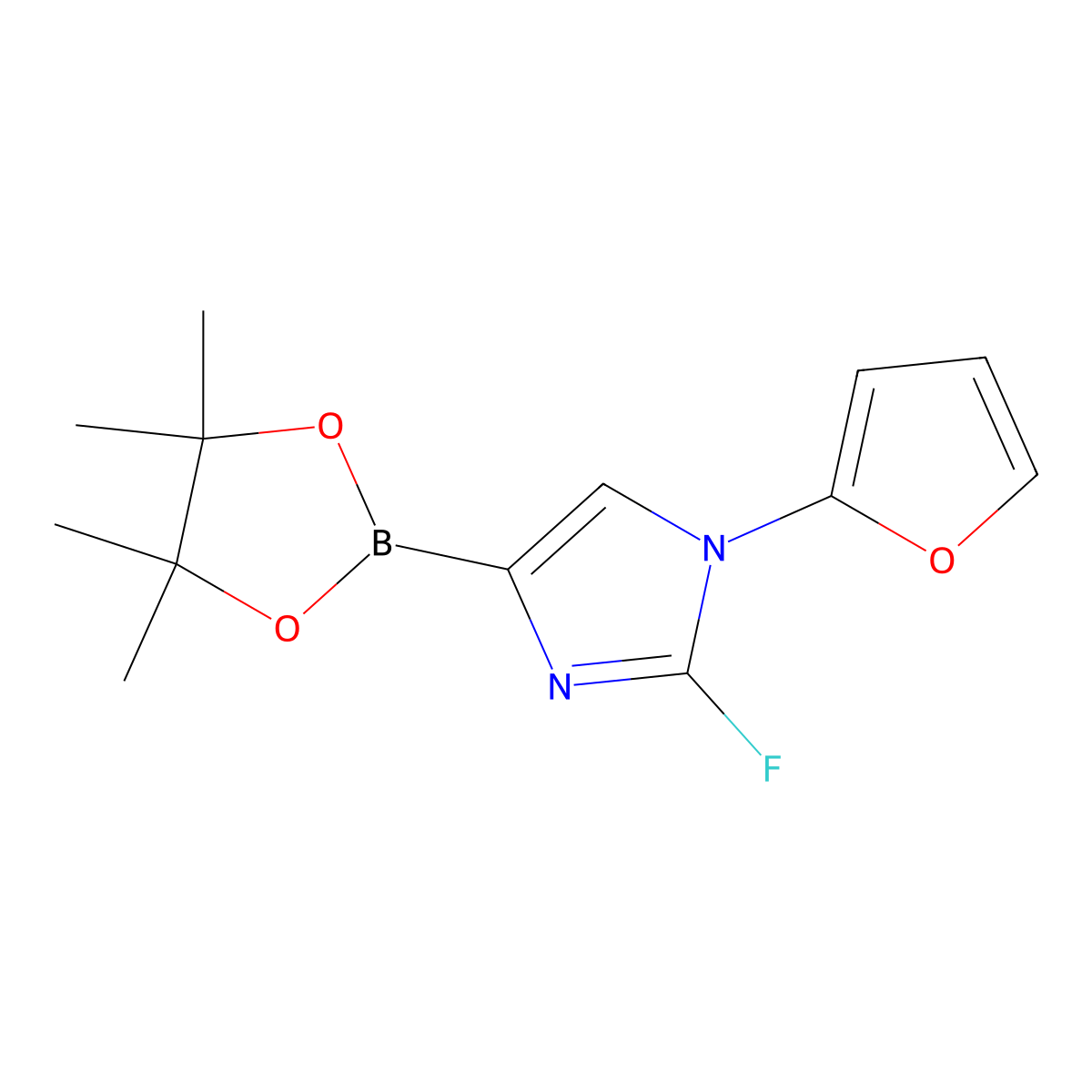 2-fluoro-1-(furan-2-yl)-4-(4,4,5,5-tetramethyl-1,3,2-dioxaborolan-2-yl)-1H-imidazole molecular structure, CAS 2460671-87-6