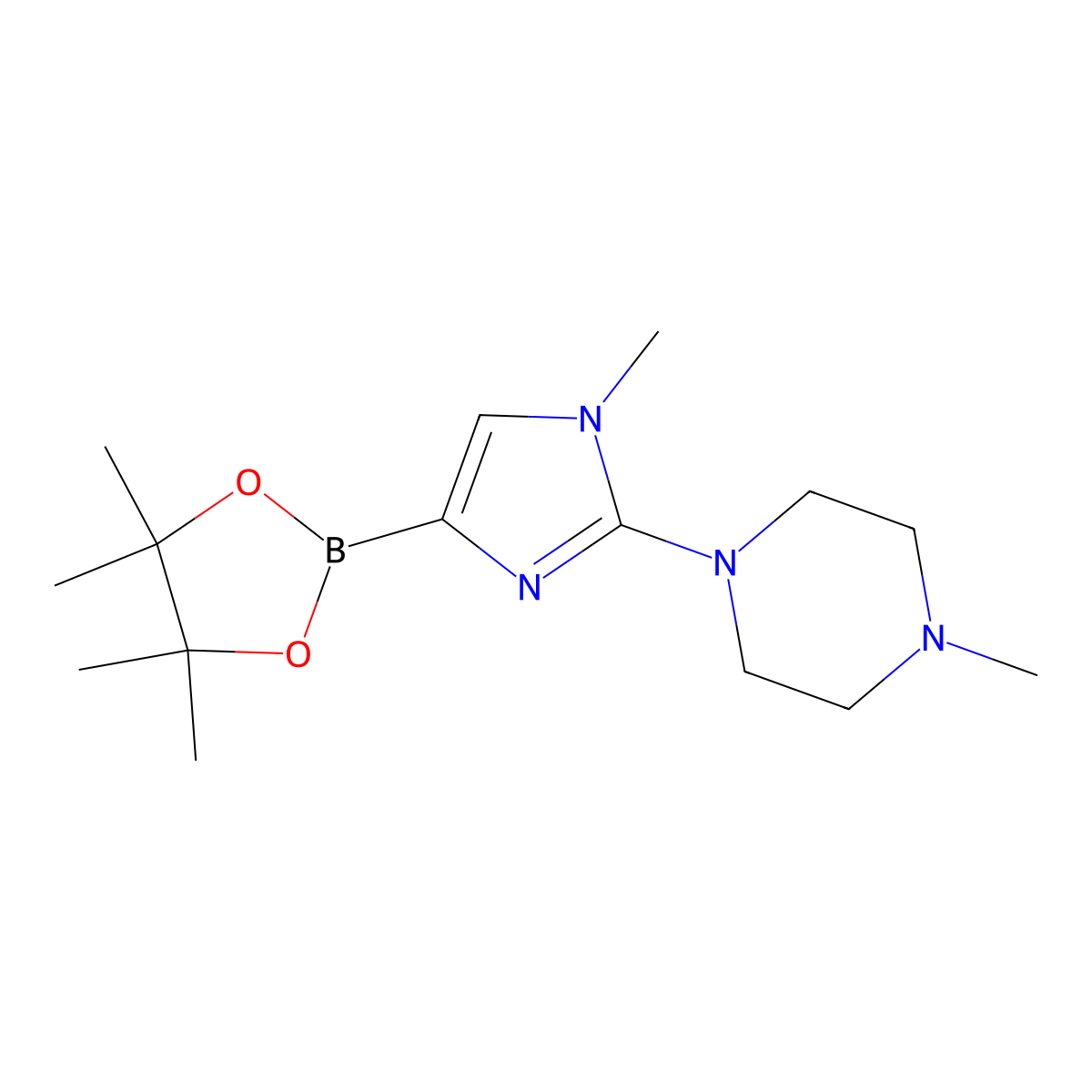 1-methyl-4-(1-methyl-4-(4,4,5,5-tetramethyl-1,3,2-dioxaborolan-2-yl)-1H-imidazol-2-yl)piperazine molecular structure, CAS 2460671-90-1