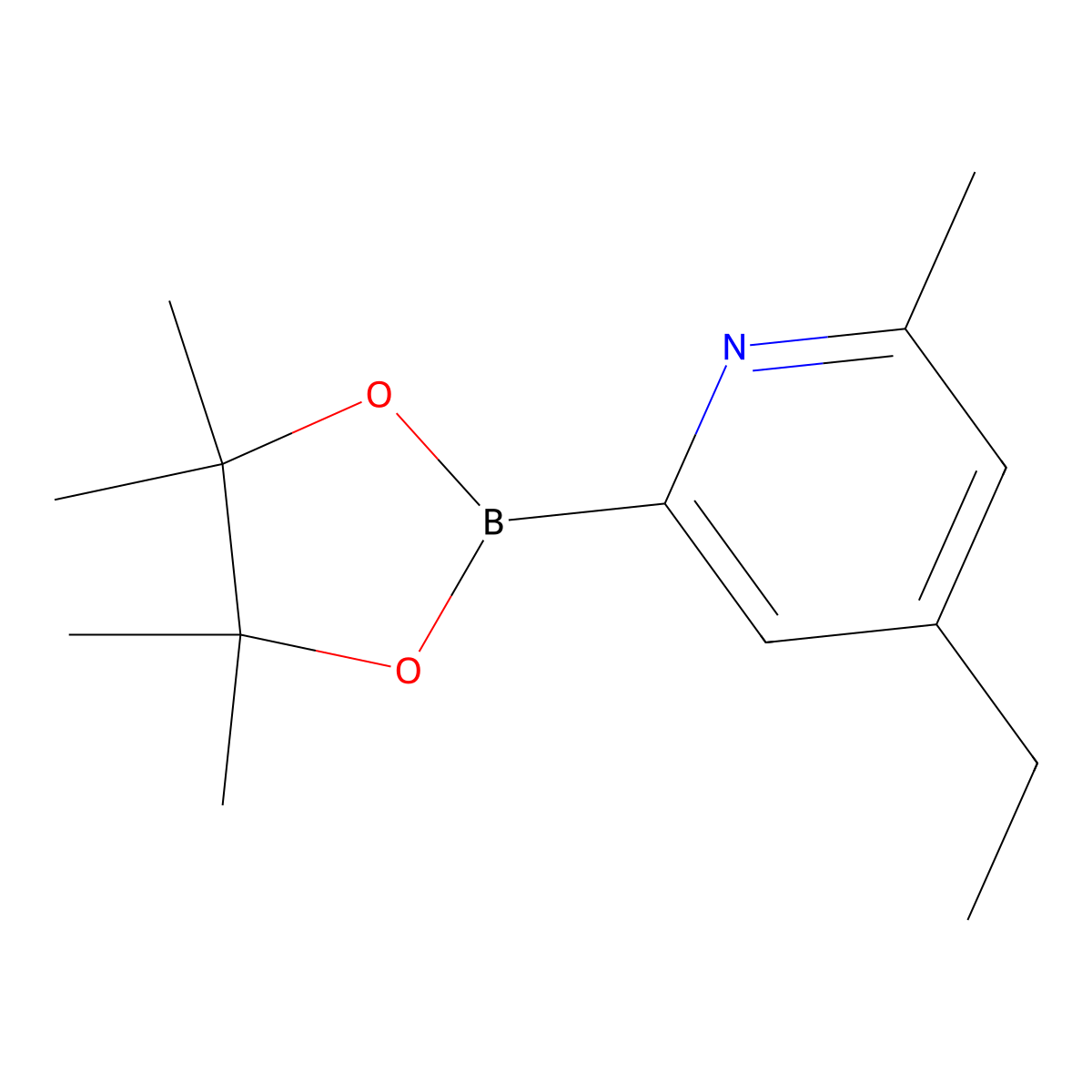 4-Ethyl-2-methyl-6-(4,4,5,5-tetramethyl-1,3,2-dioxaborolan-2-yl)pyridine molecular structure, CAS 2460671-94-5