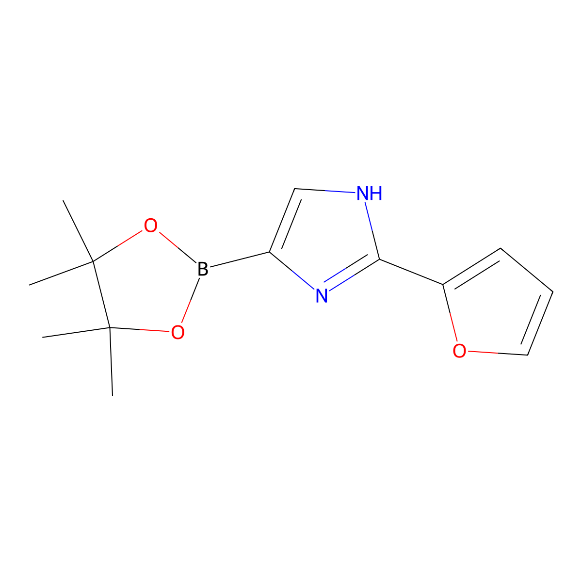 2-(furan-2-yl)-4-(4,4,5,5-tetramethyl-1,3,2-dioxaborolan-2-yl)-1H-imidazole molecular structure, CAS 2460671-95-6