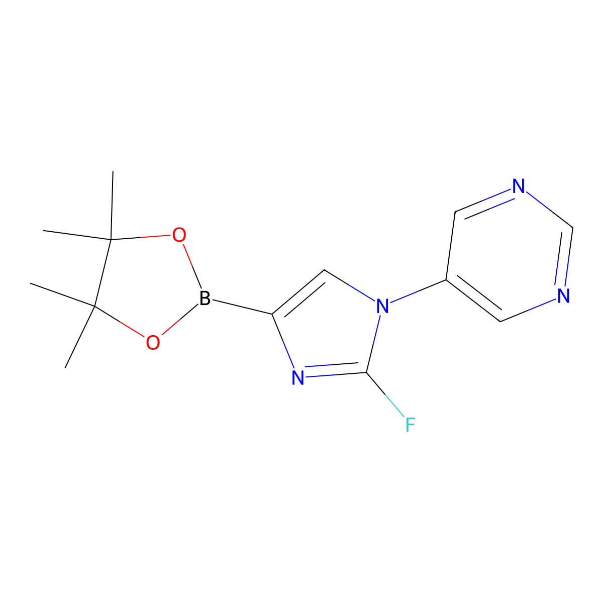 5-(2-fluoro-4-(4,4,5,5-tetramethyl-1,3,2-dioxaborolan-2-yl)-1H-imidazol-1-yl)pyrimidine molecular structure, CAS 2460671-97-8