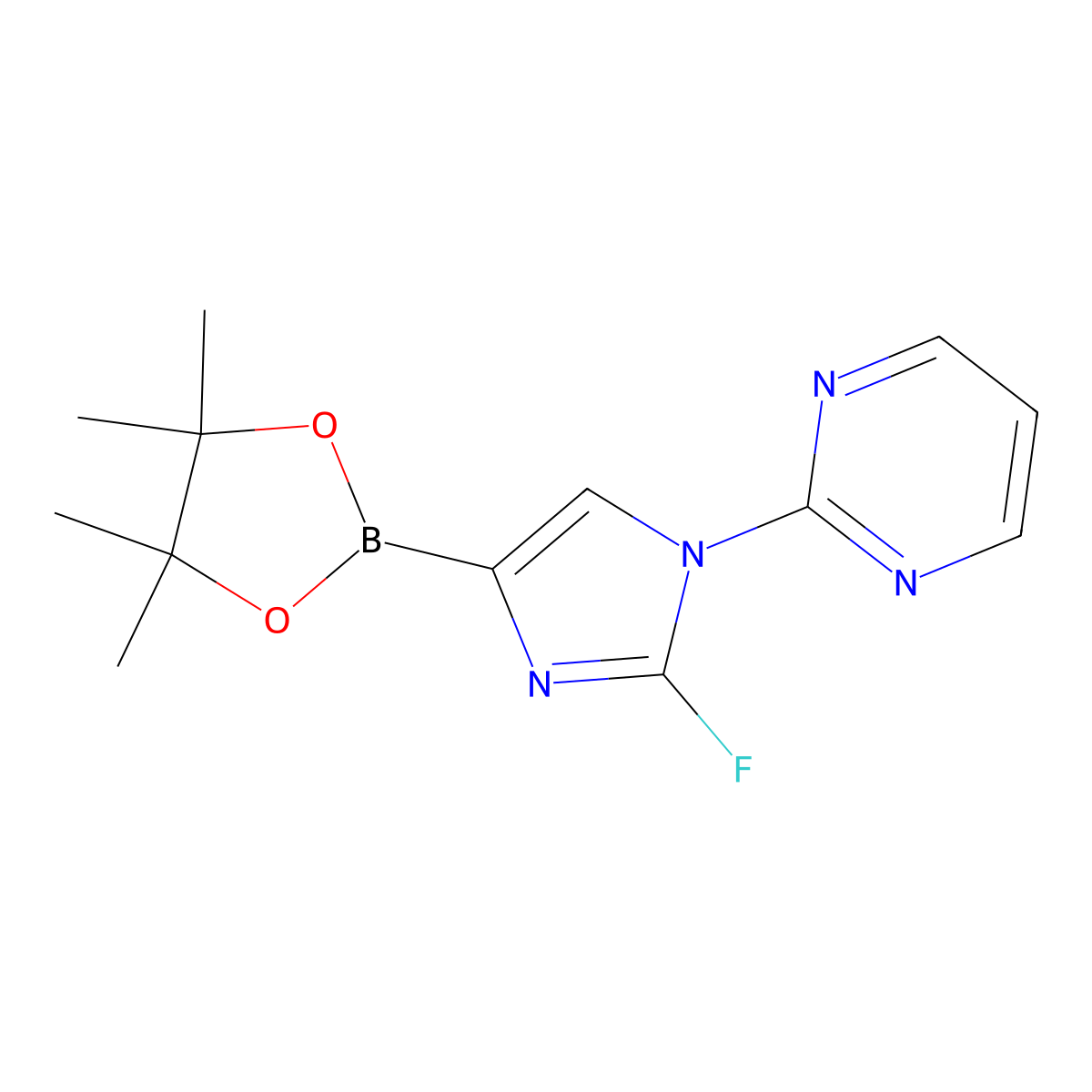2-(2-fluoro-4-(4,4,5,5-tetramethyl-1,3,2-dioxaborolan-2-yl)-1H-imidazol-1-yl)pyrimidine molecular structure, CAS 2460672-08-4