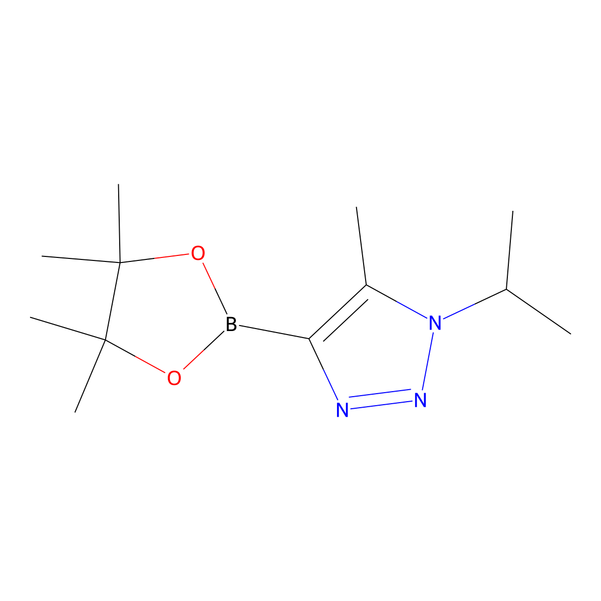1-isopropyl-5-methyl-4-(4,4,5,5-tetramethyl-1,3,2-dioxaborolan-2-yl)-1H-1,2,3-triazole molecular structure, CAS 2460672-09-5