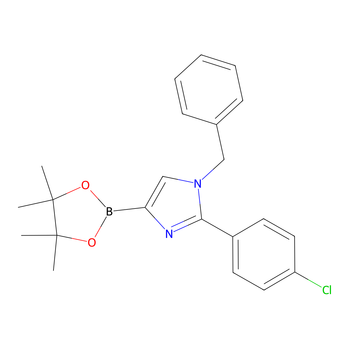 1-benzyl-2-(4-chlorophenyl)-4-(4,4,5,5-tetramethyl-1,3,2-dioxaborolan-2-yl)-1H-imidazole molecular structure, CAS 2460672-10-8