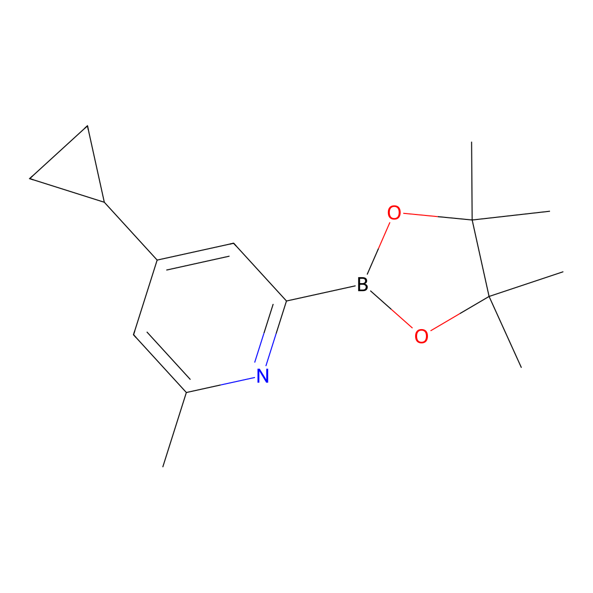 4-Cyclopropyl-2-methyl-6-(4,4,5,5-tetramethyl-1,3,2-dioxaborolan-2-yl)pyridine molecular structure, CAS 2460672-15-3