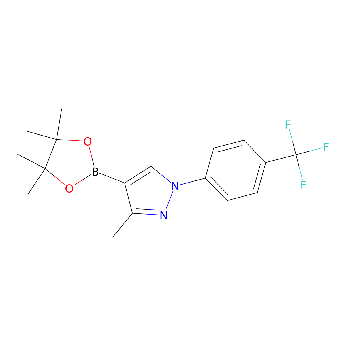 3-methyl-4-(4,4,5,5-tetramethyl-1,3,2-dioxaborolan-2-yl)-1-(4-(trifluoromethyl)phenyl)-1H-pyrazole molecular structure, CAS 2460672-26-6