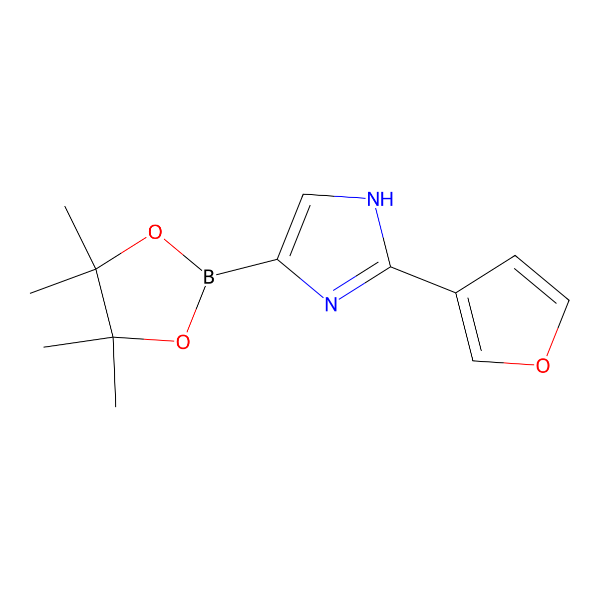 2-(furan-3-yl)-4-(4,4,5,5-tetramethyl-1,3,2-dioxaborolan-2-yl)-1H-imidazole molecular structure, CAS 2460672-31-3