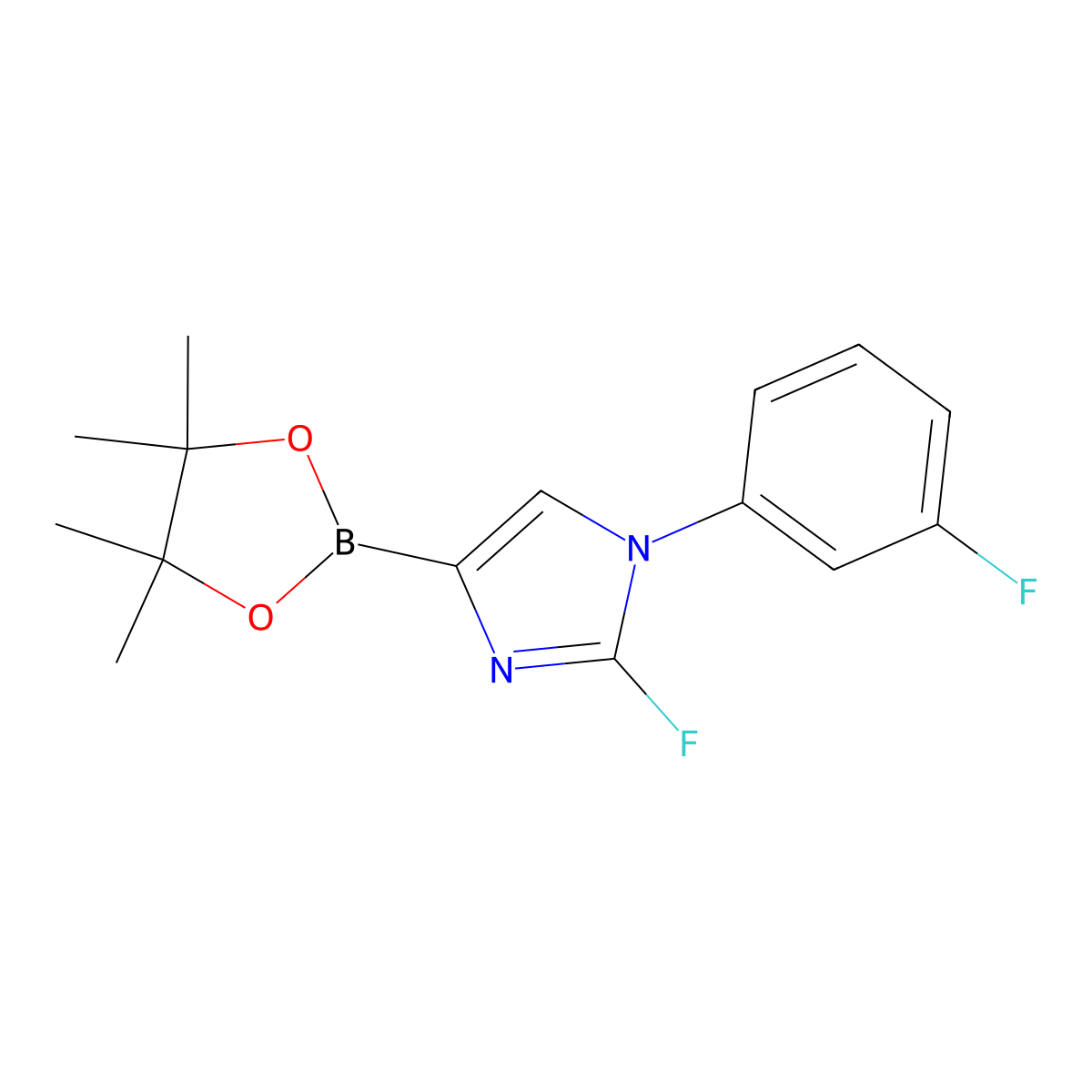 2-fluoro-1-(3-fluorophenyl)-4-(4,4,5,5-tetramethyl-1,3,2-dioxaborolan-2-yl)-1H-imidazole molecular structure, CAS 2460672-32-4