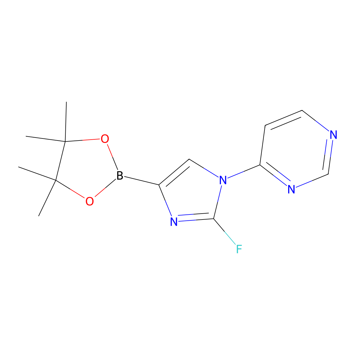 4-(2-fluoro-4-(4,4,5,5-tetramethyl-1,3,2-dioxaborolan-2-yl)-1H-imidazol-1-yl)pyrimidine molecular structure, CAS 2460672-33-5