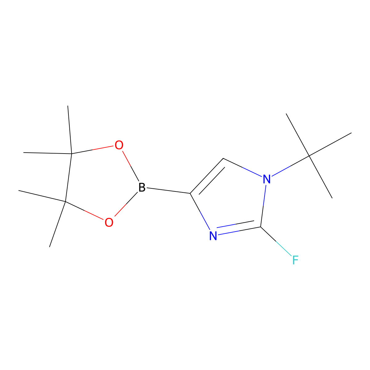 1-(tert-butyl)-2-fluoro-4-(4,4,5,5-tetramethyl-1,3,2-dioxaborolan-2-yl)-1H-imidazole molecular structure, CAS 2460672-34-6