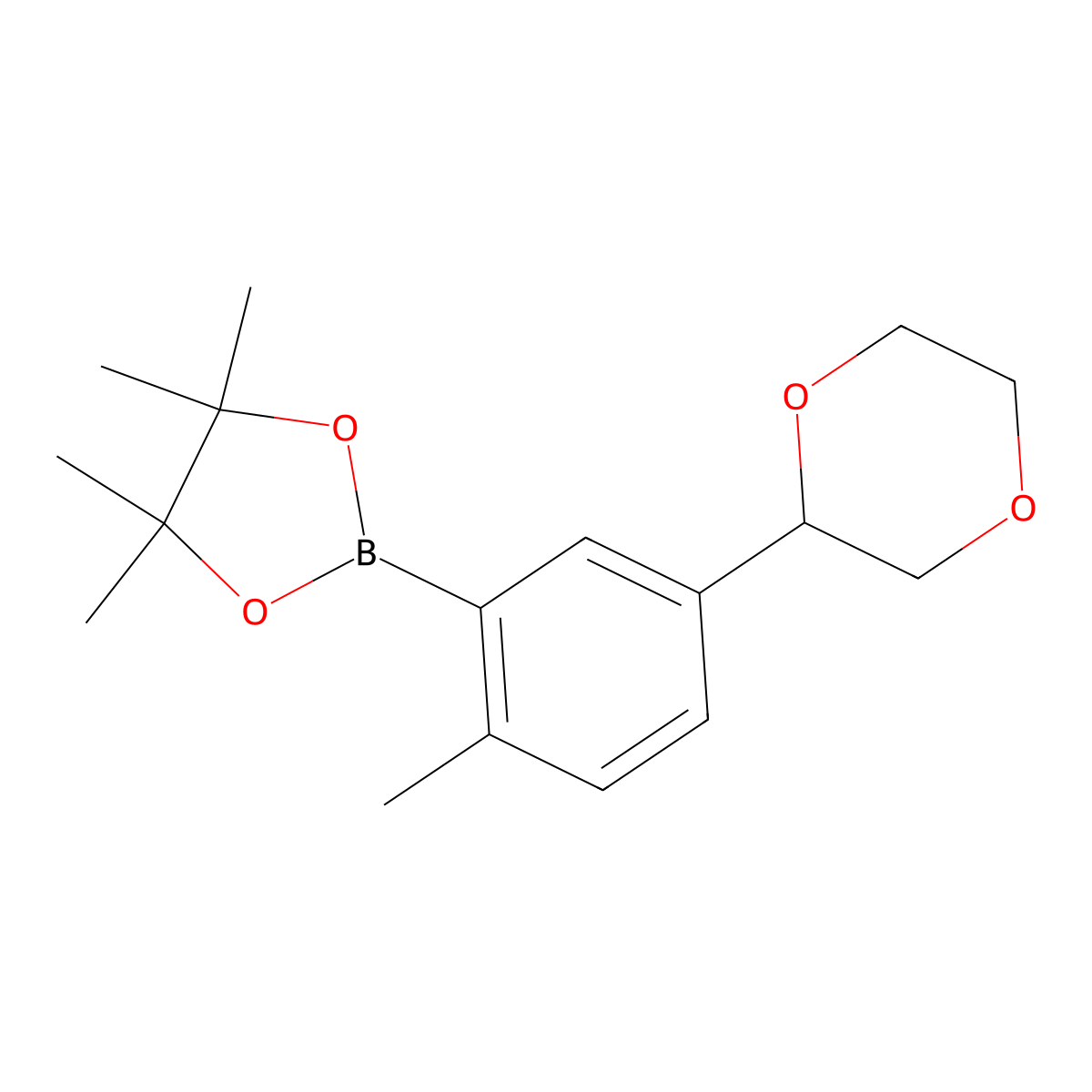 2-(5-(1,4-Dioxan-2-yl)-2-methylphenyl)-4,4,5,5-tetramethyl-1,3,2-dioxaborolane molecular structure, CAS 2460672-35-7