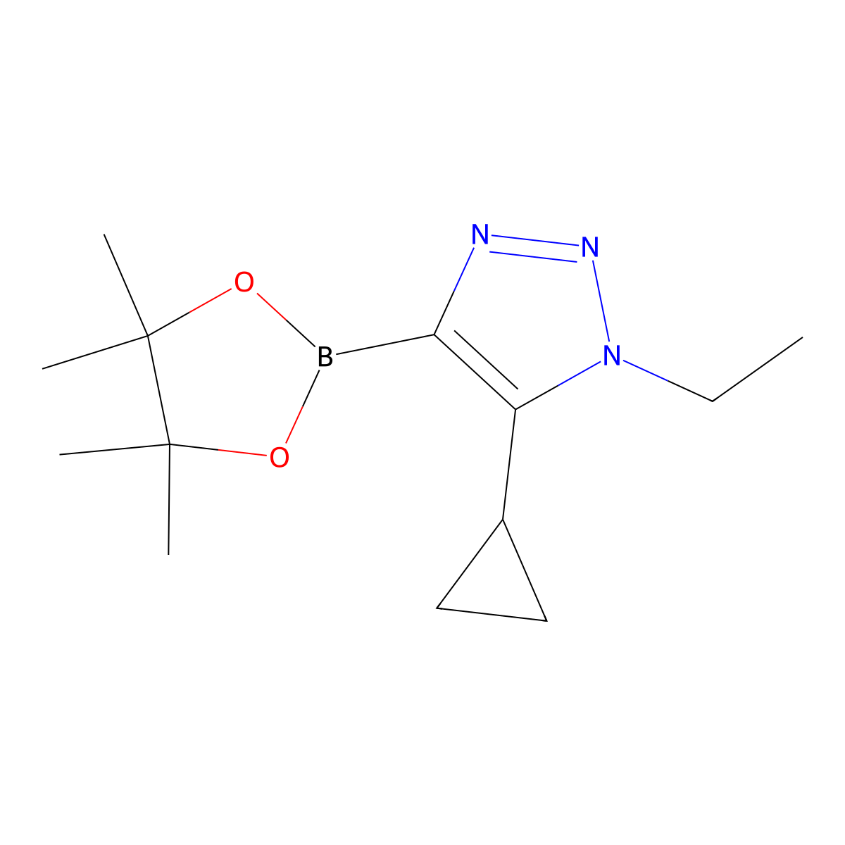 5-cyclopropyl-1-ethyl-4-(4,4,5,5-tetramethyl-1,3,2-dioxaborolan-2-yl)-1H-1,2,3-triazole molecular structure, CAS 2460672-36-8
