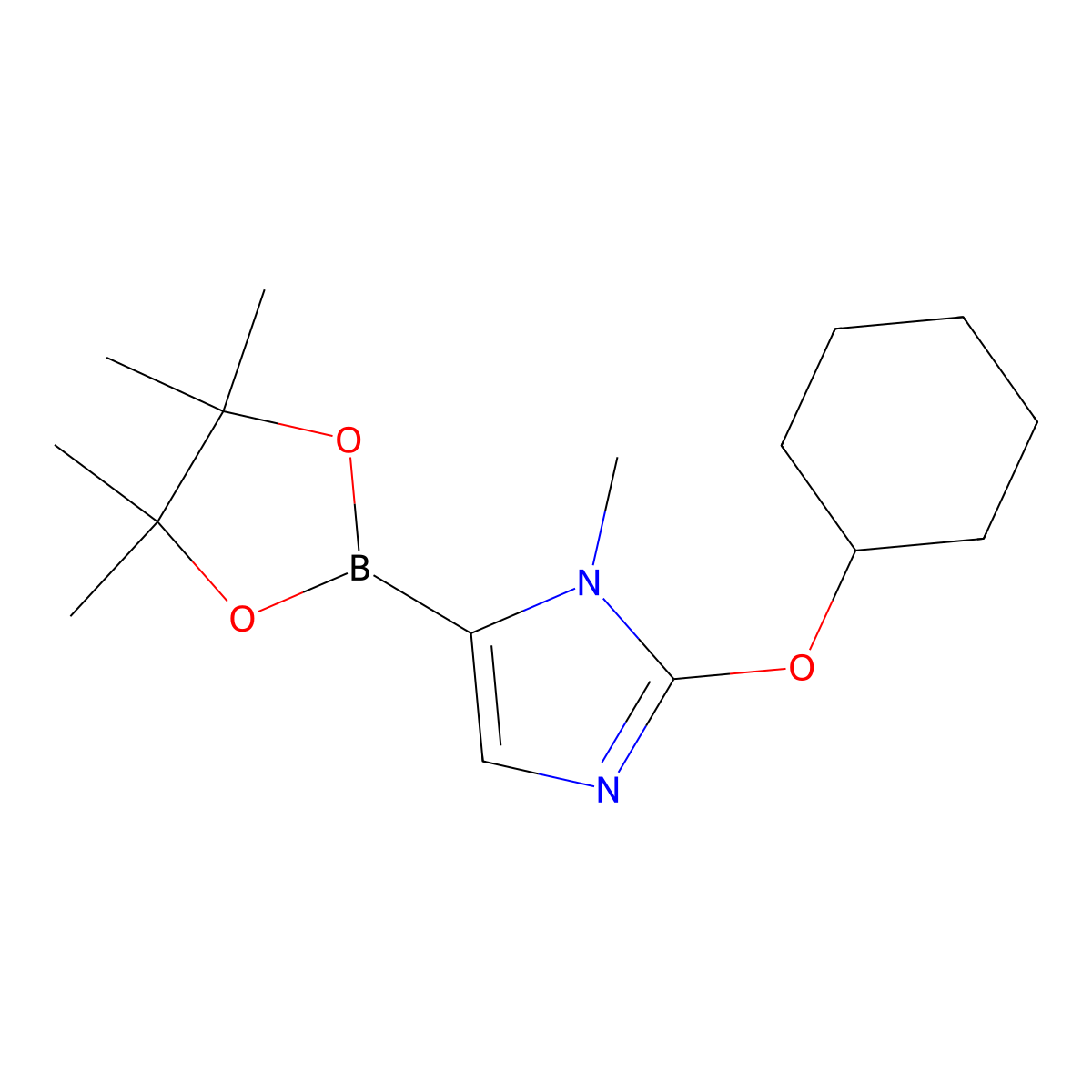 2-(cyclohexyloxy)-1-methyl-5-(4,4,5,5-tetramethyl-1,3,2-dioxaborolan-2-yl)-1H-imidazole molecular structure, CAS 2460672-38-0