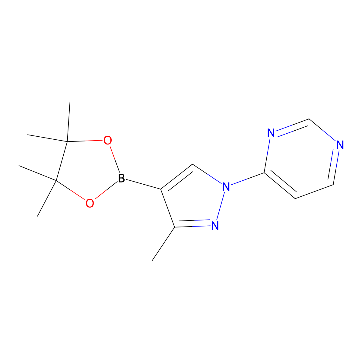 4-(3-methyl-4-(4,4,5,5-tetramethyl-1,3,2-dioxaborolan-2-yl)-1H-pyrazol-1-yl)pyrimidine molecular structure, CAS 2460672-41-5