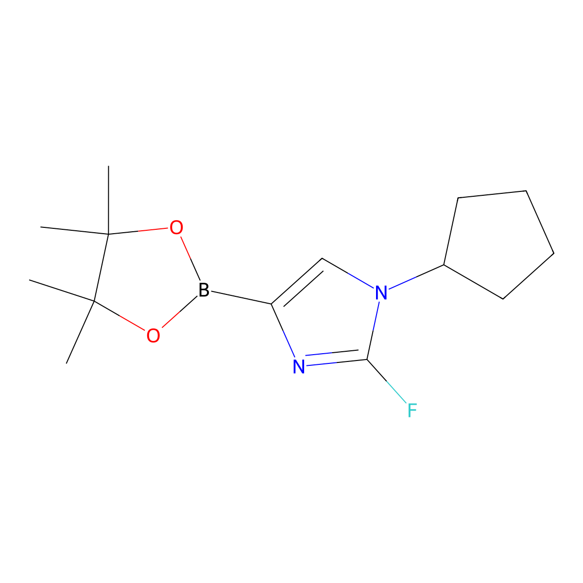 1-cyclopentyl-2-fluoro-4-(4,4,5,5-tetramethyl-1,3,2-dioxaborolan-2-yl)-1H-imidazole molecular structure, CAS 2460672-46-0