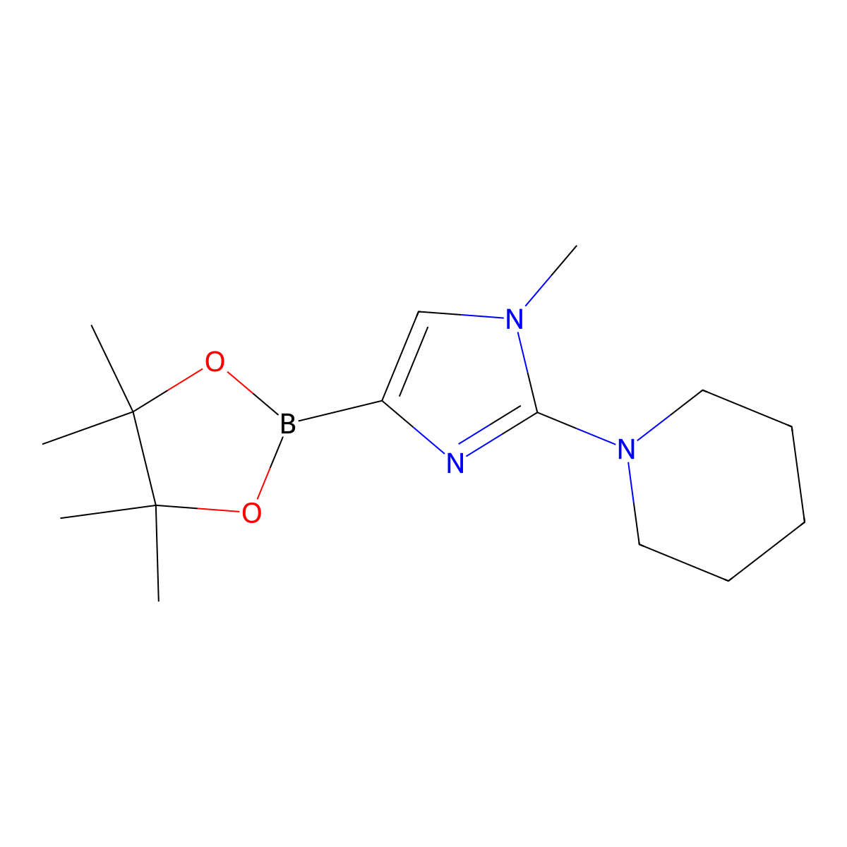 1-(1-methyl-4-(4,4,5,5-tetramethyl-1,3,2-dioxaborolan-2-yl)-1H-imidazol-2-yl)piperidine molecular structure, CAS 2460672-52-8