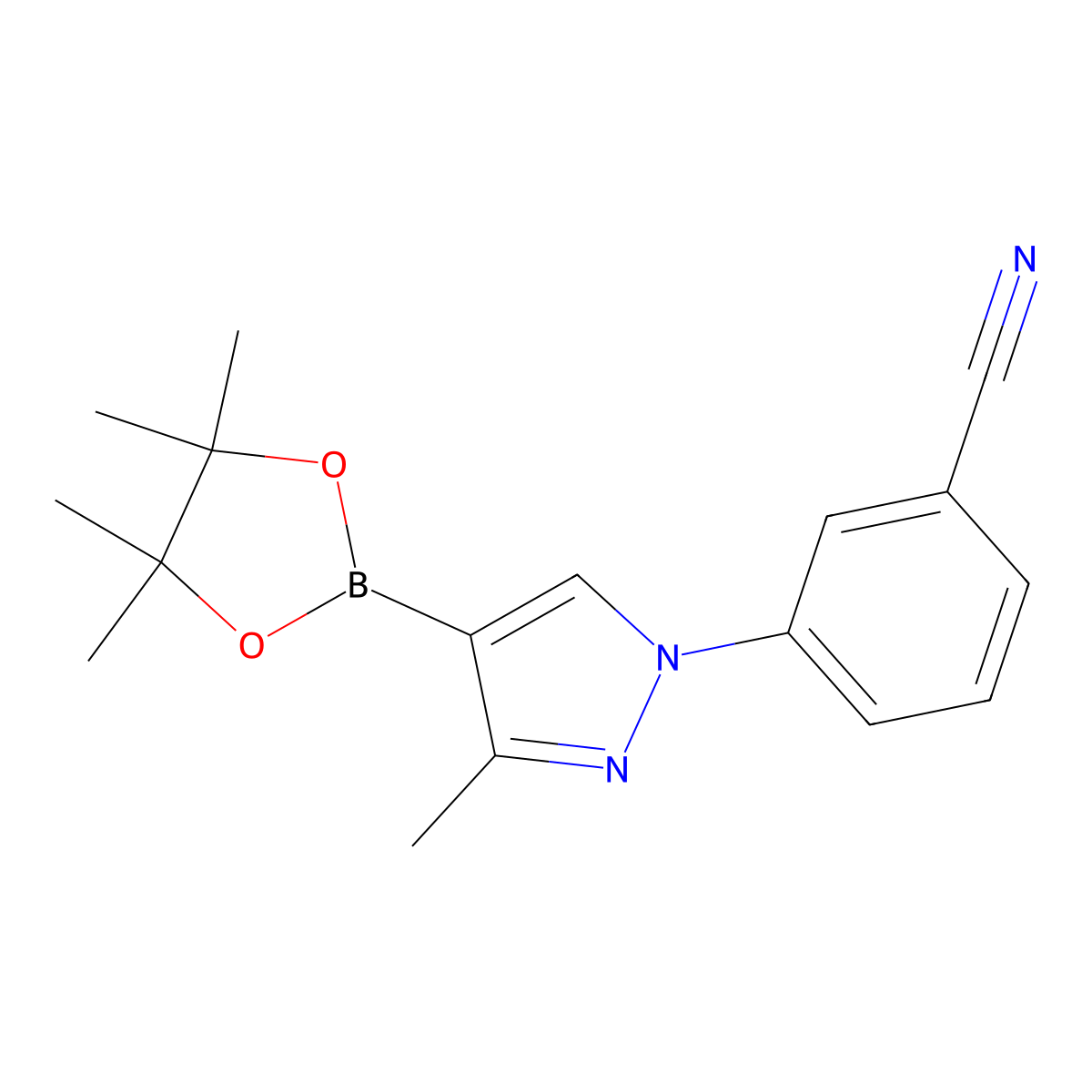 3-(3-methyl-4-(4,4,5,5-tetramethyl-1,3,2-dioxaborolan-2-yl)-1H-pyrazol-1-yl)benzonitrile molecular structure, CAS 2460672-53-9