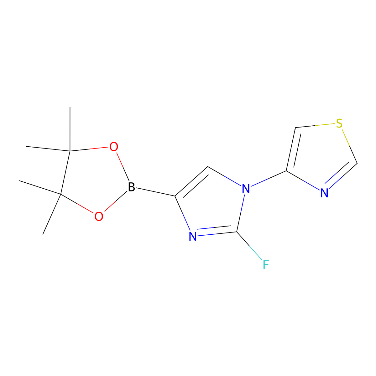 4-(2-fluoro-4-(4,4,5,5-tetramethyl-1,3,2-dioxaborolan-2-yl)-1H-imidazol-1-yl)thiazole molecular structure, CAS 2460672-55-1