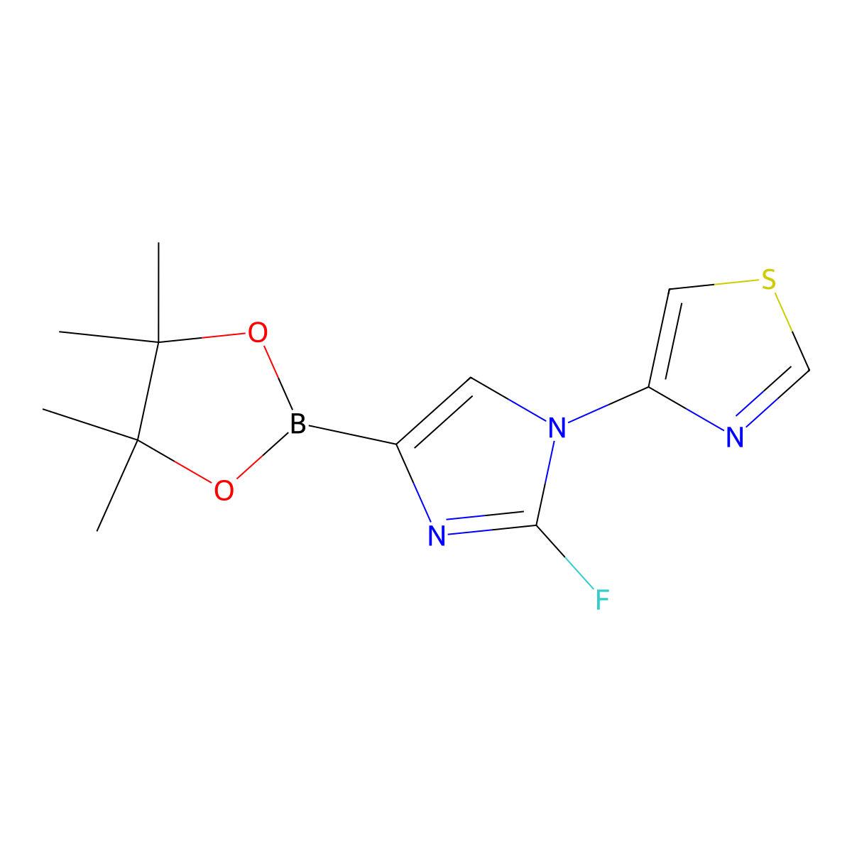 4-(2-fluoro-4-(4,4,5,5-tetramethyl-1,3,2-dioxaborolan-2-yl)-1H-imidazol-1-yl)thiazole molecular structure, CAS 2460672-55-1