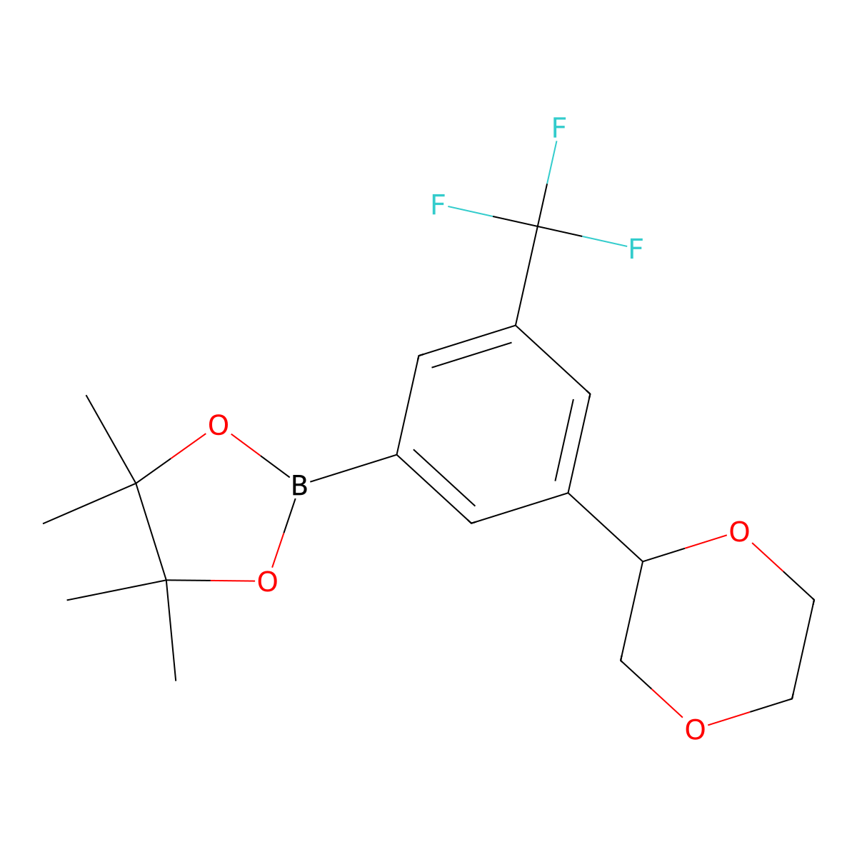 2-(3-(1,4-Dioxan-2-yl)-5-(trifluoromethyl)phenyl)-4,4,5,5-tetramethyl-1,3,2-dioxaborolane molecular structure, CAS 2460672-56-2