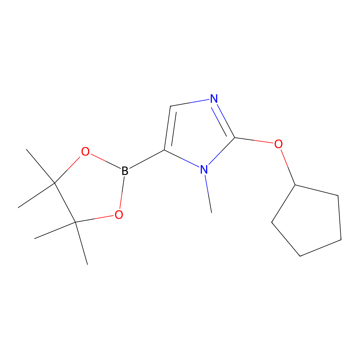 2-(cyclopentyloxy)-1-methyl-5-(4,4,5,5-tetramethyl-1,3,2-dioxaborolan-2-yl)-1H-imidazole molecular structure, CAS 2460672-59-5