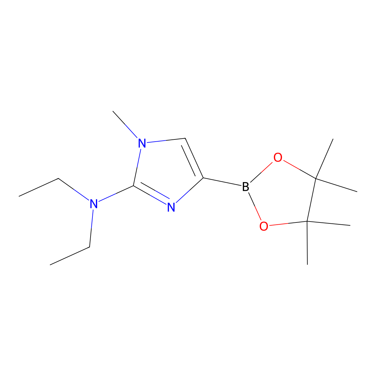 N,N-diethyl-1-methyl-4-(4,4,5,5-tetramethyl-1,3,2-dioxaborolan-2-yl)-1H-imidazol-2-amine molecular structure, CAS 2460672-60-8