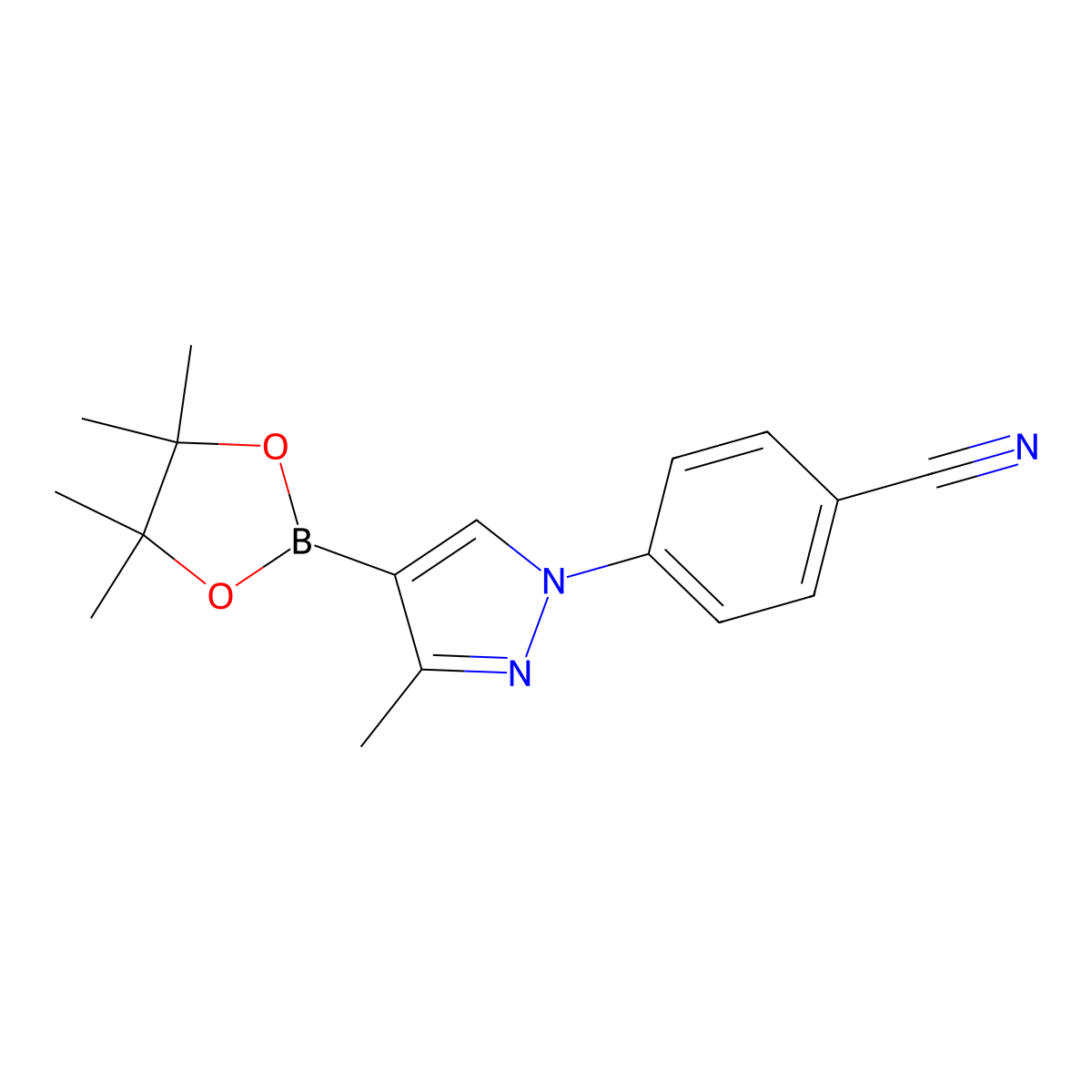 4-(3-methyl-4-(4,4,5,5-tetramethyl-1,3,2-dioxaborolan-2-yl)-1H-pyrazol-1-yl)benzonitrile molecular structure, CAS 2460672-61-9