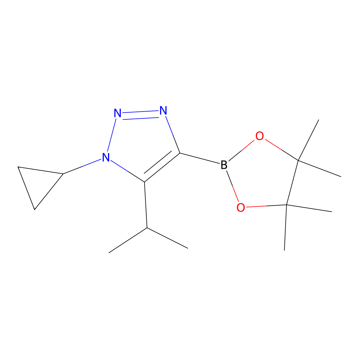 1-cyclopropyl-5-isopropyl-4-(4,4,5,5-tetramethyl-1,3,2-dioxaborolan-2-yl)-1H-1,2,3-triazole molecular structure, CAS 2460672-68-6