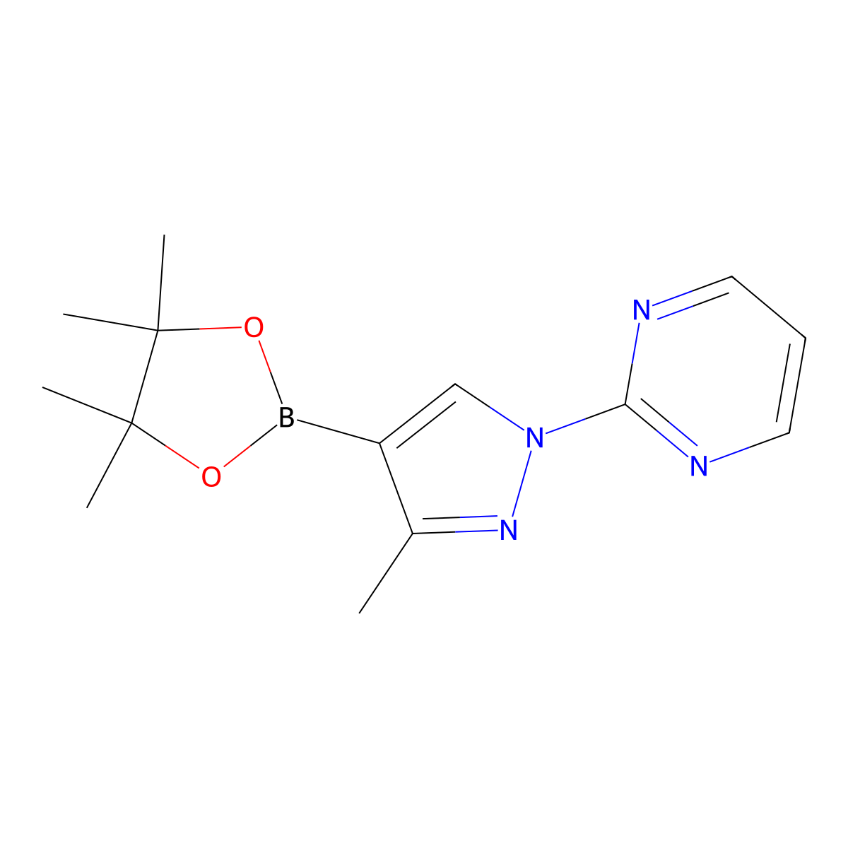 2-(3-methyl-4-(4,4,5,5-tetramethyl-1,3,2-dioxaborolan-2-yl)-1H-pyrazol-1-yl)pyrimidine molecular structure, CAS 2460672-73-3