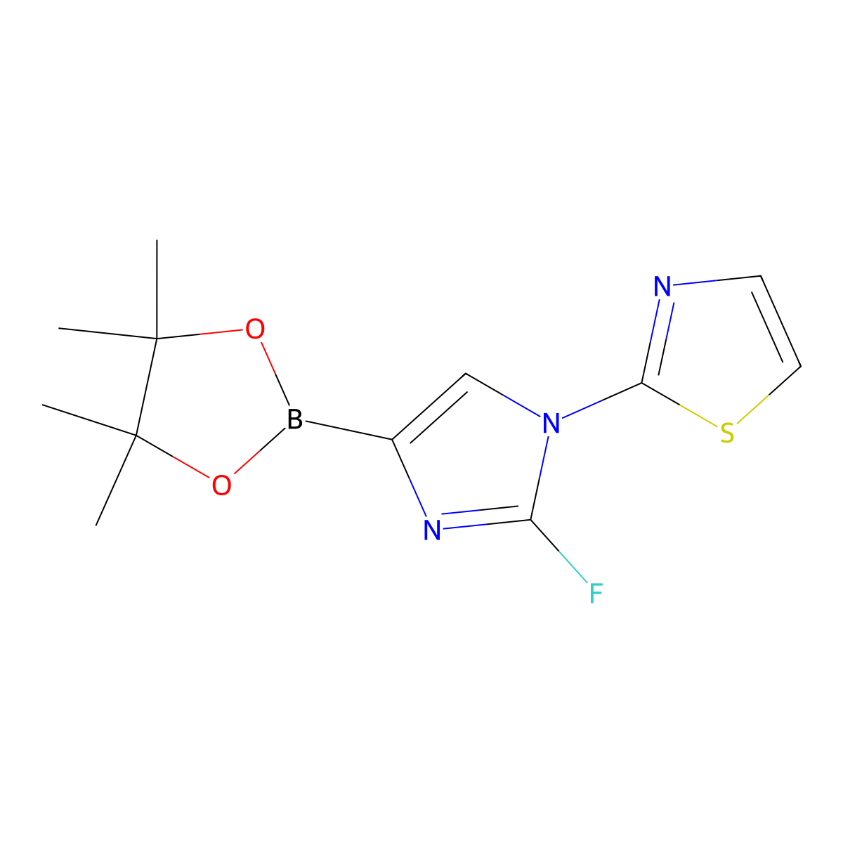 2-(2-fluoro-4-(4,4,5,5-tetramethyl-1,3,2-dioxaborolan-2-yl)-1H-imidazol-1-yl)thiazole molecular structure, CAS 2460672-79-9