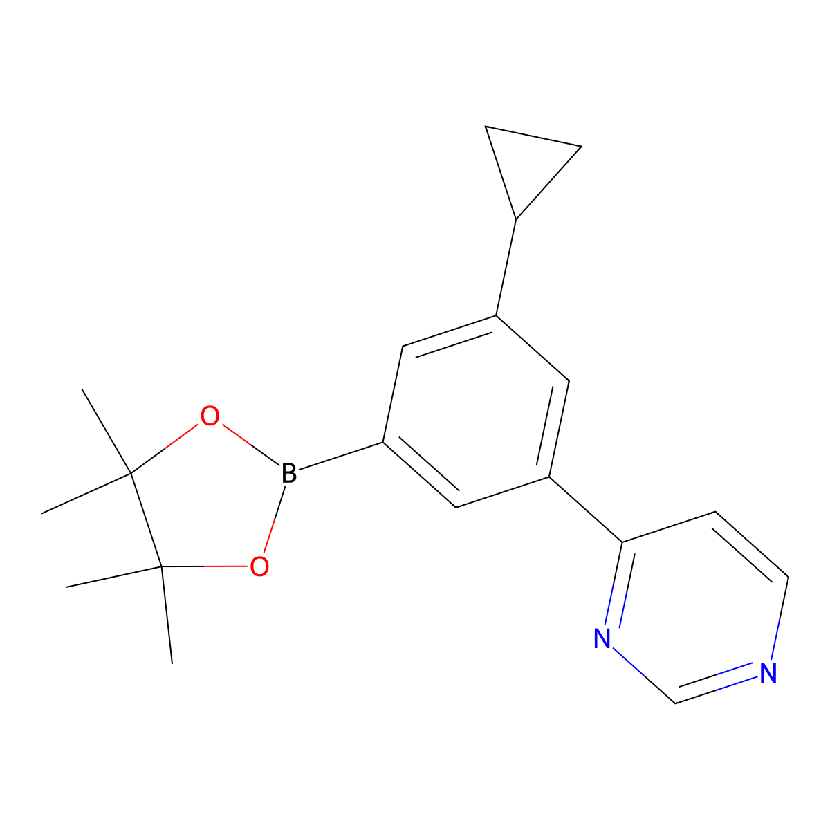 4-(3-Cyclopropyl-5-(4,4,5,5-tetramethyl-1,3,2-dioxaborolan-2-yl)phenyl)pyrimidine molecular structure, CAS 2460672-81-3
