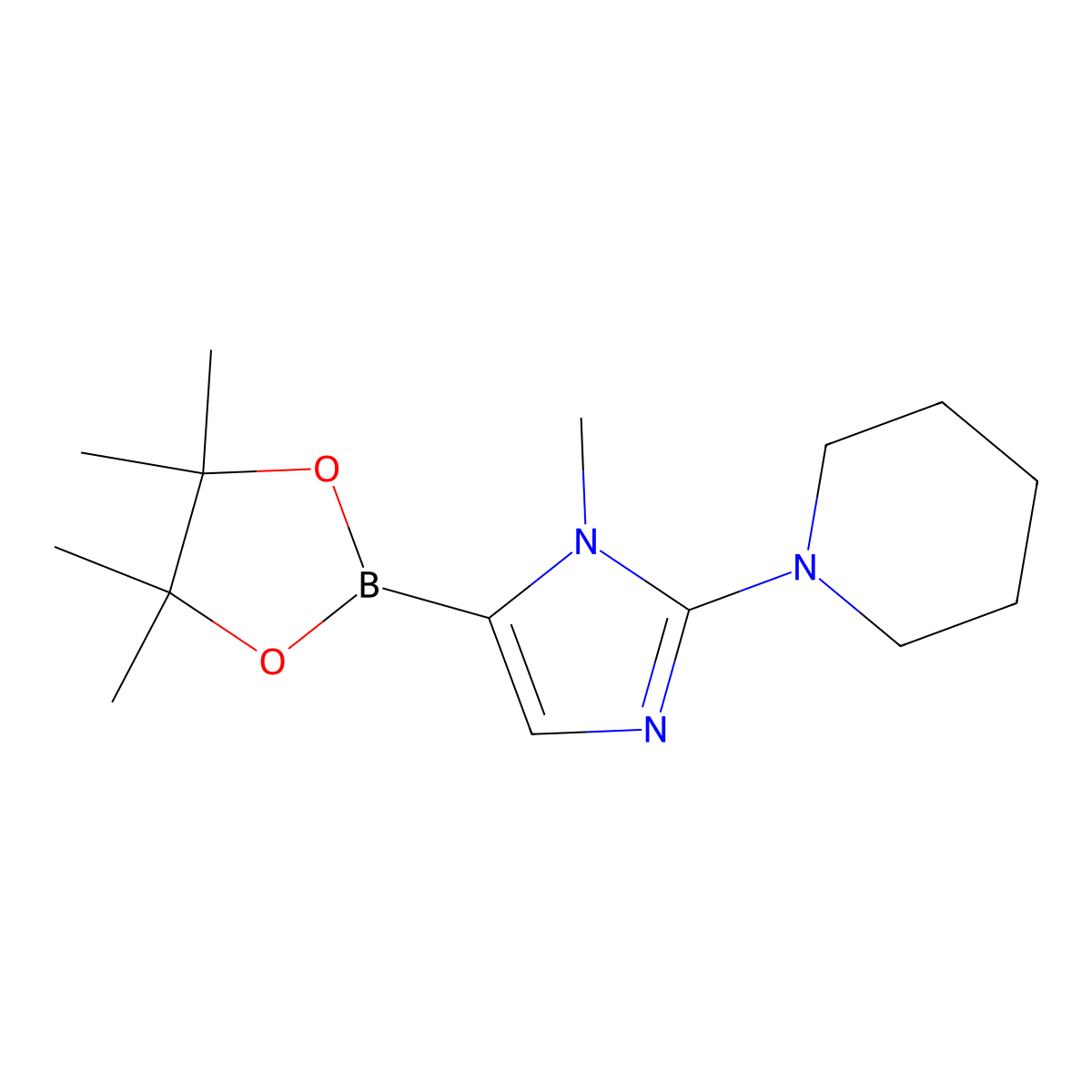1-(1-methyl-5-(4,4,5,5-tetramethyl-1,3,2-dioxaborolan-2-yl)-1H-imidazol-2-yl)piperidine molecular structure, CAS 2460672-83-5