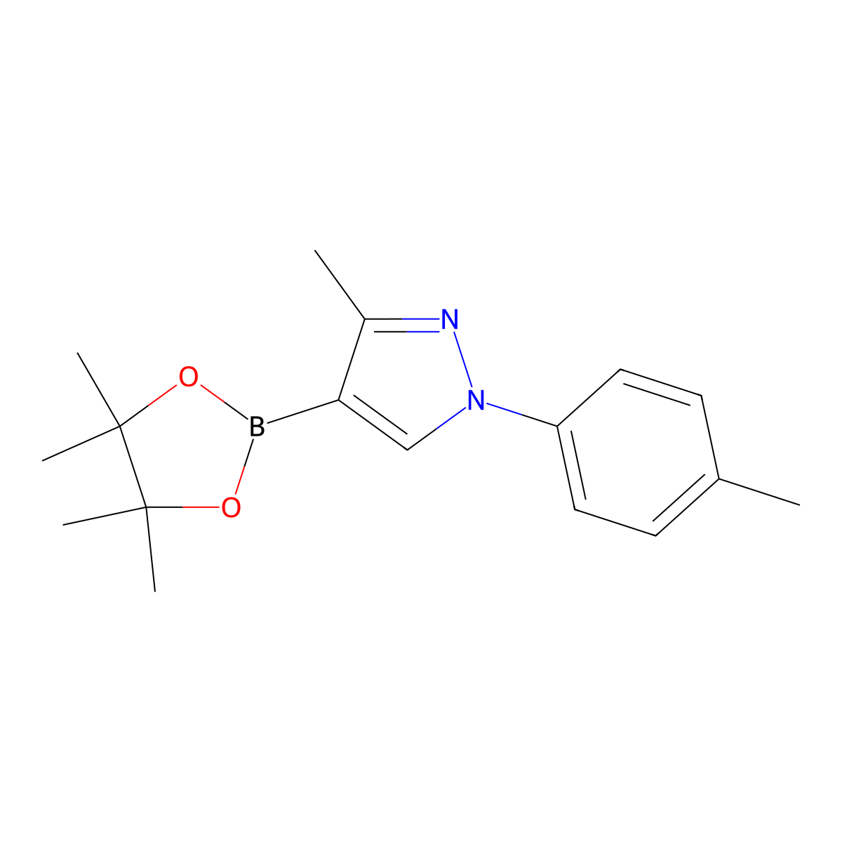 3-methyl-4-(4,4,5,5-tetramethyl-1,3,2-dioxaborolan-2-yl)-1-(p-tolyl)-1H-pyrazole molecular structure, CAS 2460672-84-6