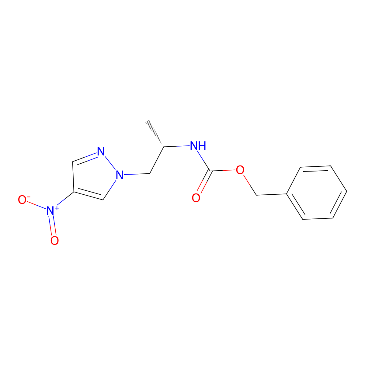 Benzyl (S)-(1-(4-nitro-1H-pyrazol-1-yl)propan-2-yl)carbamate molecular structure, CAS 2460687-71-0