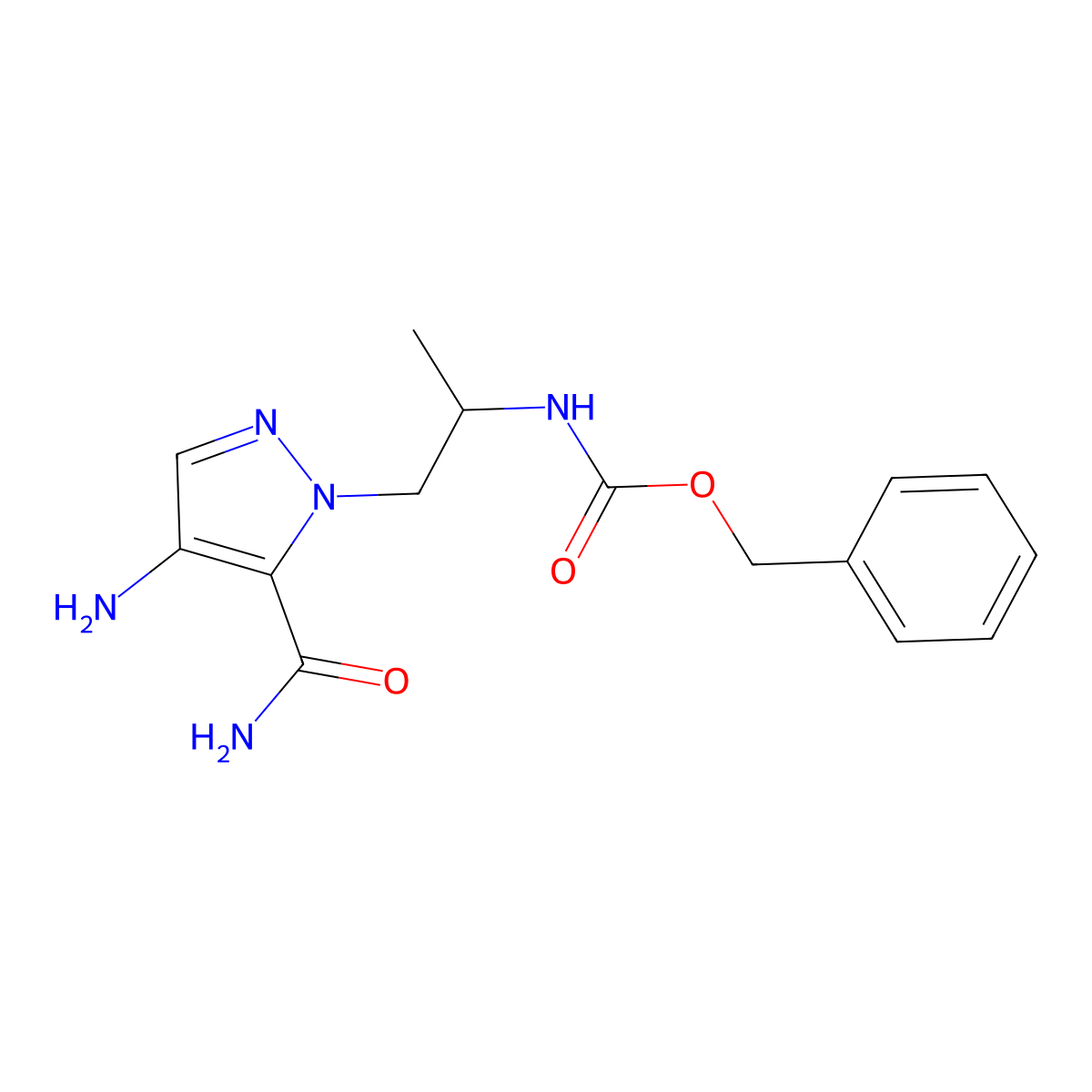 (S)-Benzyl (1-(4-amino-5-carbamoyl-1H-pyrazol-1-yl)propan-2-yl)carbamate molecular structure, CAS 2460687-74-3