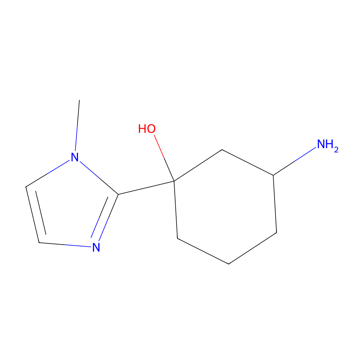 rac-(1R,3S)-3-amino-1-(1-methyl-1H-imidazol-2-yl)cyclohexan-1-ol molecular structure, CAS 2460739-29-9