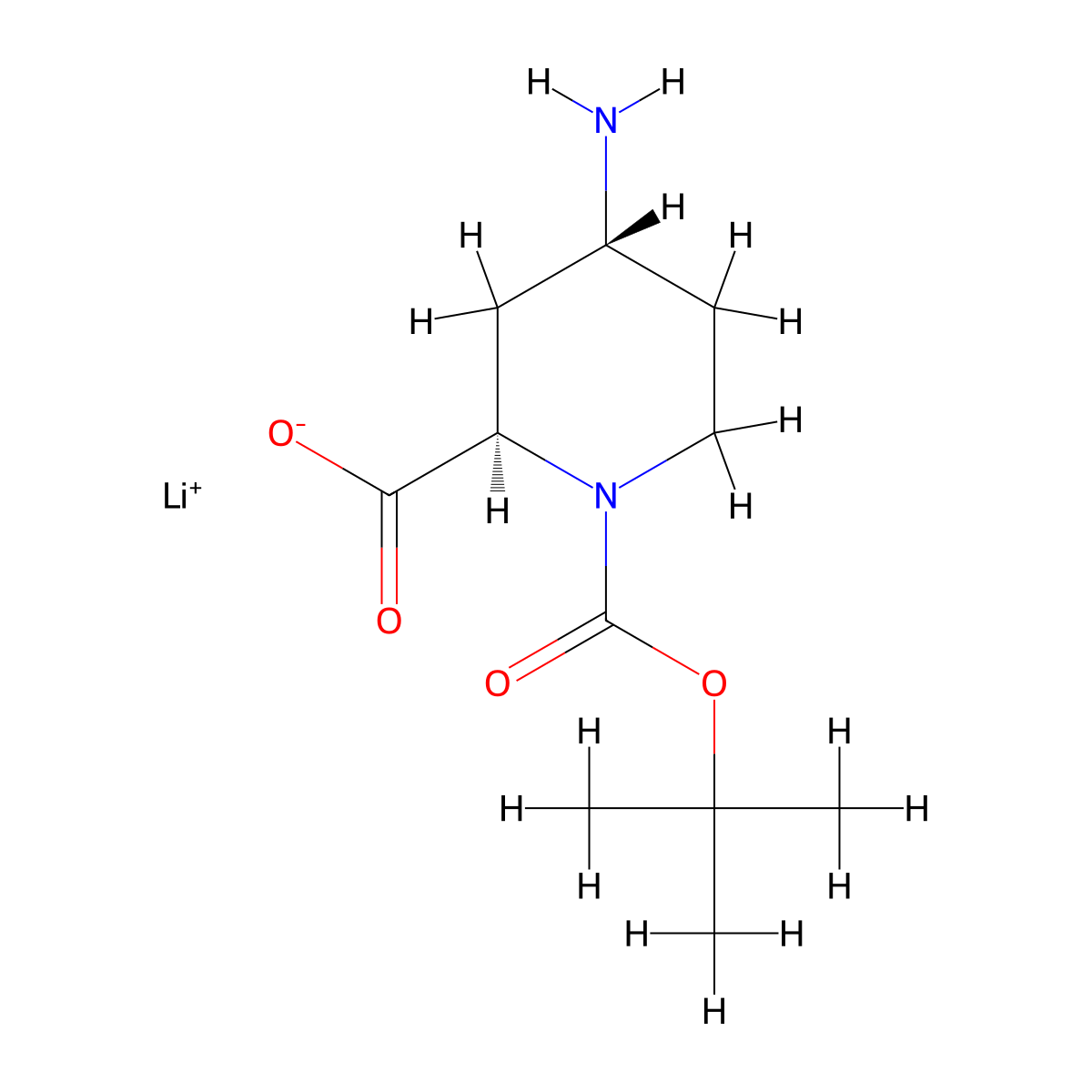 rac-lithium(1+)(2R,4R)-4-amino-1-[(tert-butoxy)carbonyl]piperidine-2-carboxylate,trans molecular structure, CAS 2460740-18-3