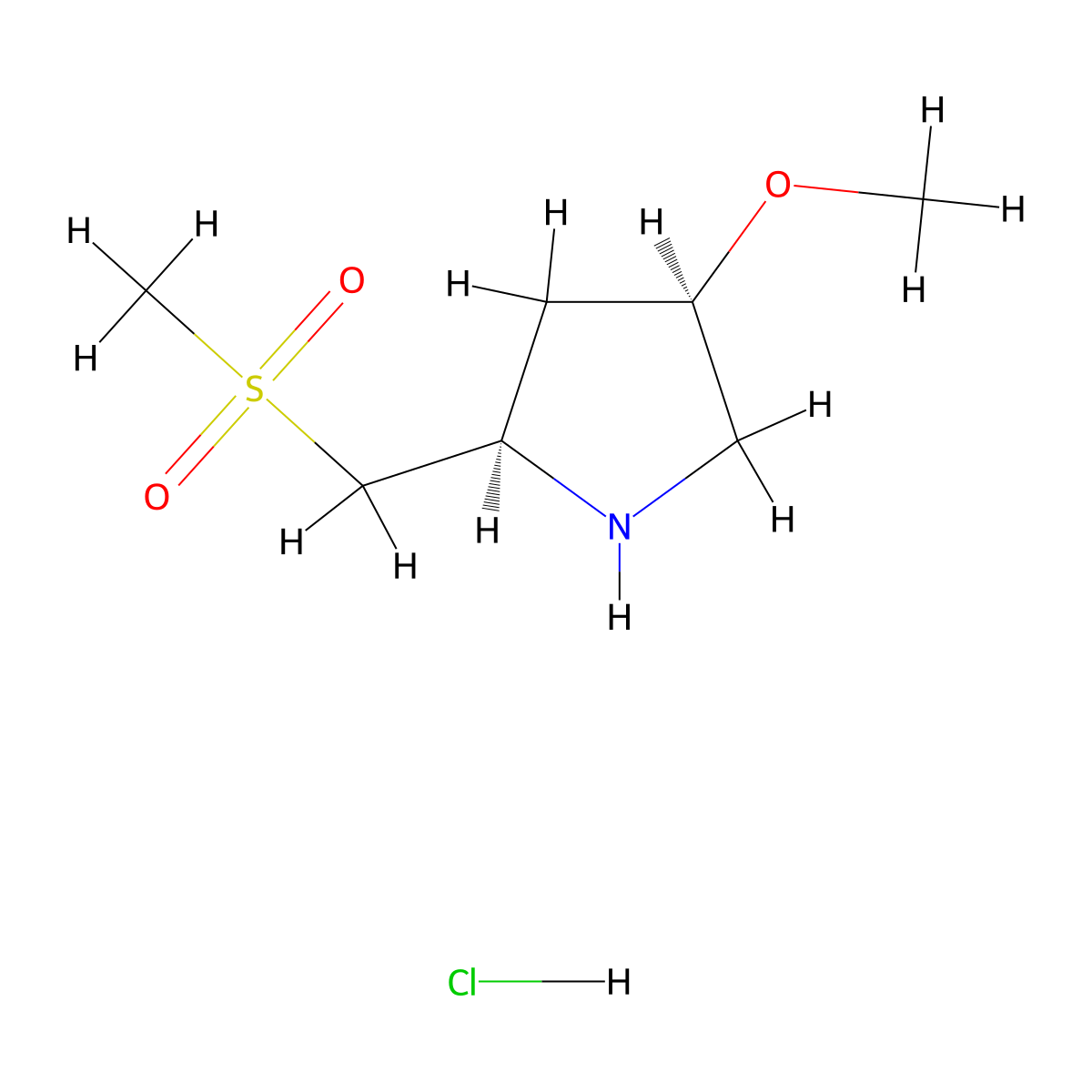 (2R,4R)-2-(methanesulfonylmethyl)-4-methoxypyrrolidine hydrochloride molecular structure, CAS 2460740-41-2