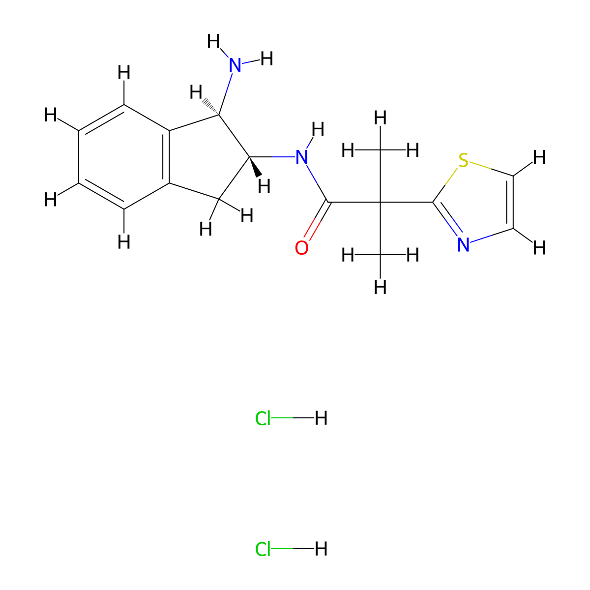 N-[(1R,2R)-1-amino-2,3-dihydro-1H-inden-2-yl]-2-methyl-2-(1,3-thiazol-2-yl)propanamide dihydrochloride molecular structure, CAS 2460740-43-4