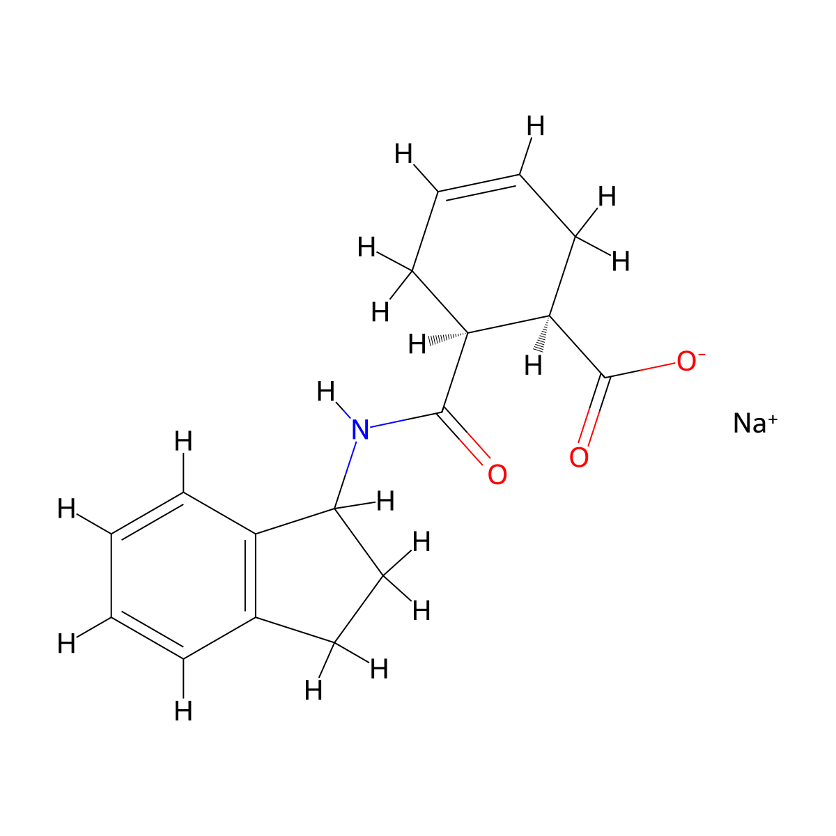 rac-sodium(1R,6S)-6-[(2,3-dihydro-1H-inden-1-yl)carbamoyl]cyclohex-3-ene-1-carboxylate,cis molecular structure, CAS 2460745-61-1