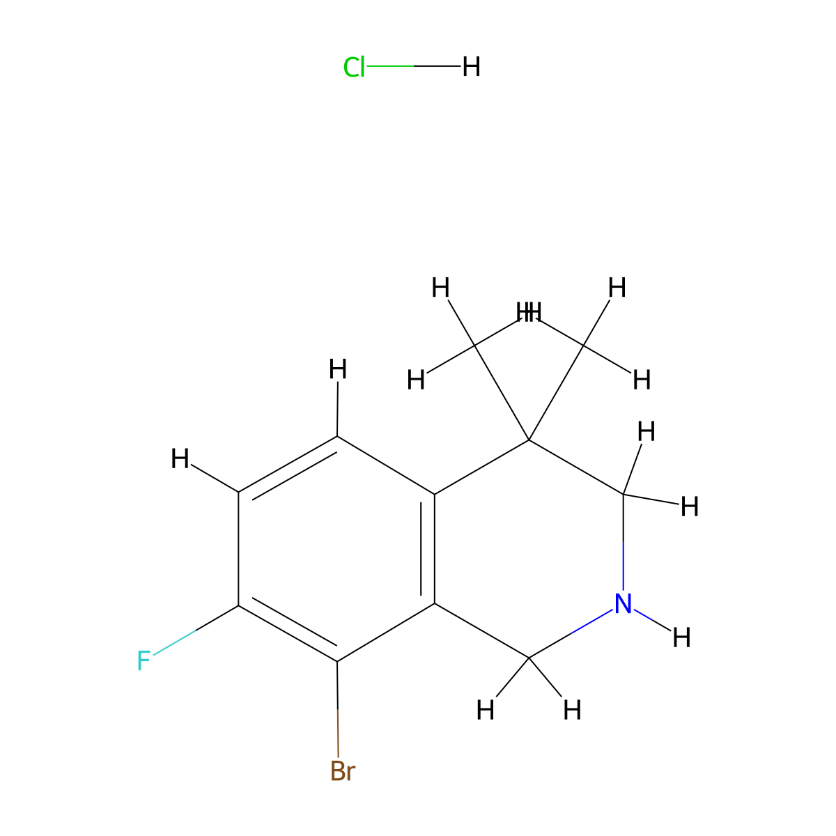 8-Bromo-7-fluoro-4,4-dimethyl-1,2,3,4-tetrahydroisoquinoline hydrochloride molecular structure, CAS 2460748-59-6
