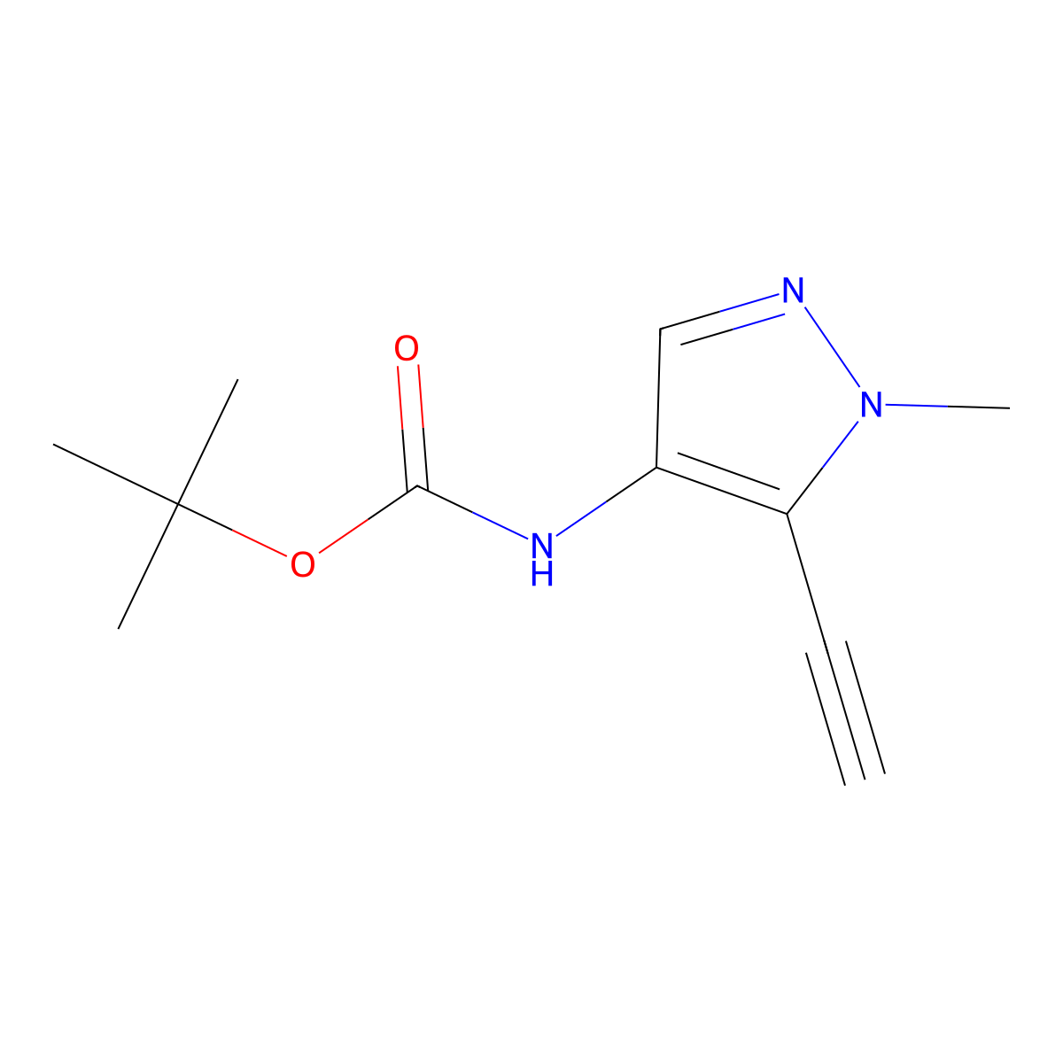 tert-butyl N-(5-ethynyl-1-methyl-1H-pyrazol-4-yl)carbamate molecular structure, CAS 2460748-61-0