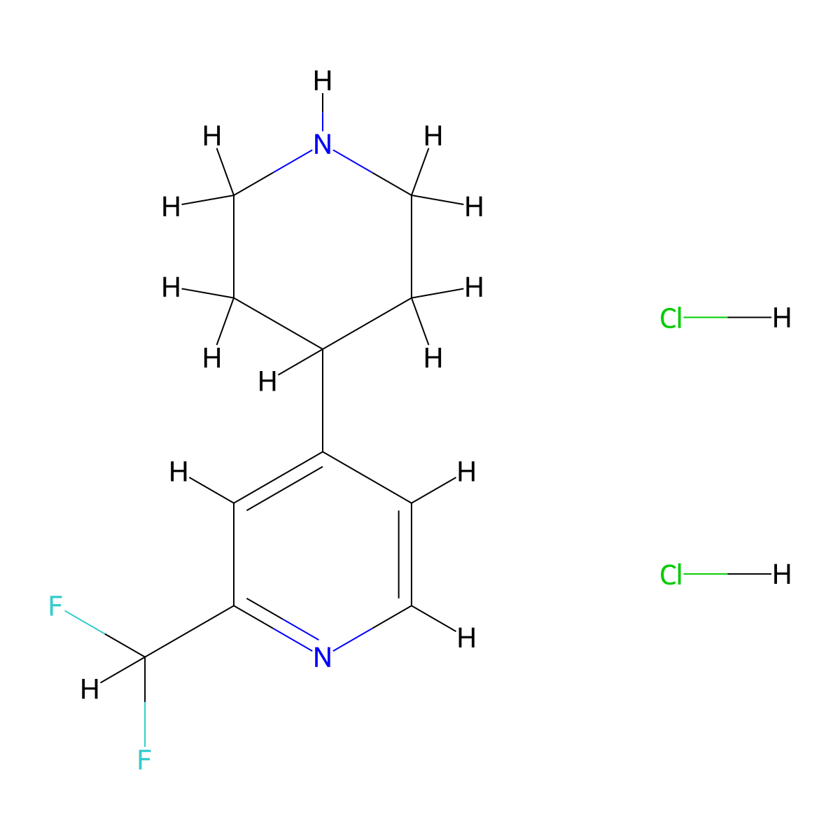 2-(Difluoromethyl)-4-(piperidin-4-yl)pyridine dihydrochloride molecular structure, CAS 2460749-36-2