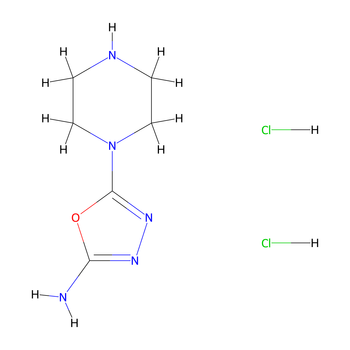 5-(Piperazin-1-yl)-1,3,4-oxadiazol-2-amine dihydrochloride molecular structure, CAS 2460749-69-1