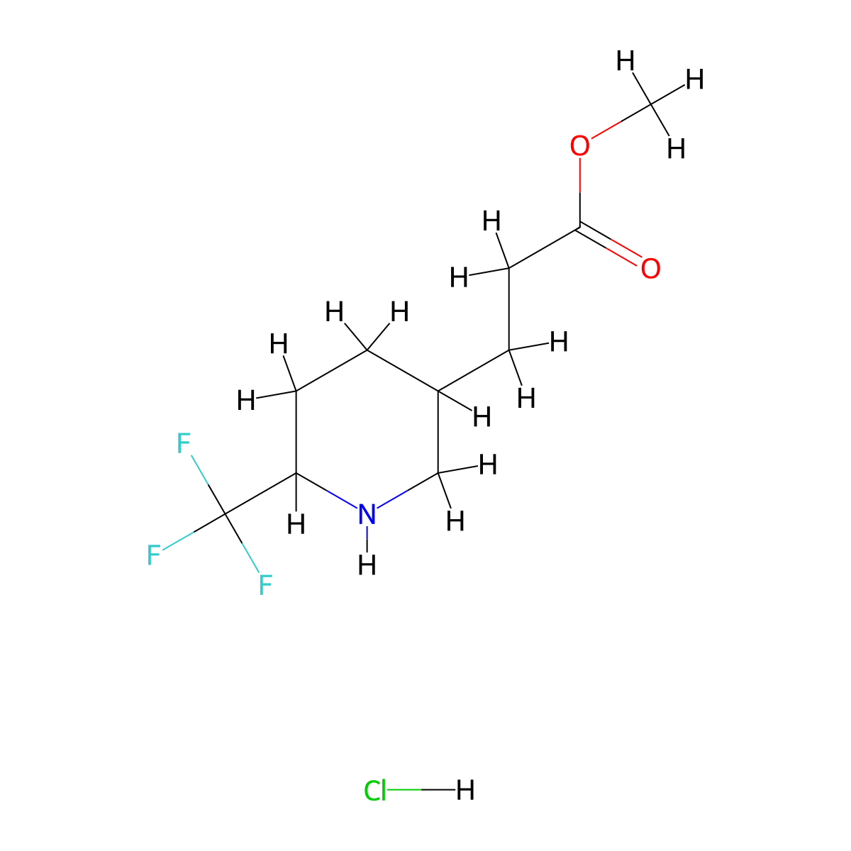 Methyl 3-(6-(trifluoromethyl)piperidin-3-yl)propanoate hydrochloride molecular structure, CAS 2460749-91-9