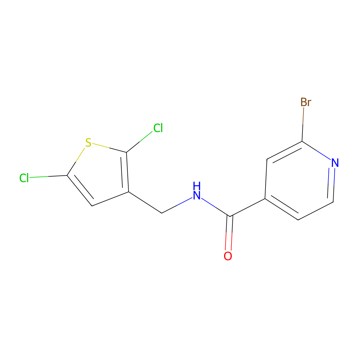 2-Bromo-N-[(2,5-dichlorothiophen-3-yl)methyl]pyridine-4-carboxamide molecular structure, CAS 2460750-21-2