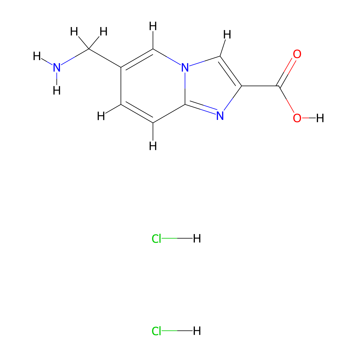 6-(Aminomethyl)imidazo[1,2-a]pyridine-2-carboxylic acid dihydrochloride molecular structure, CAS 2460750-24-5