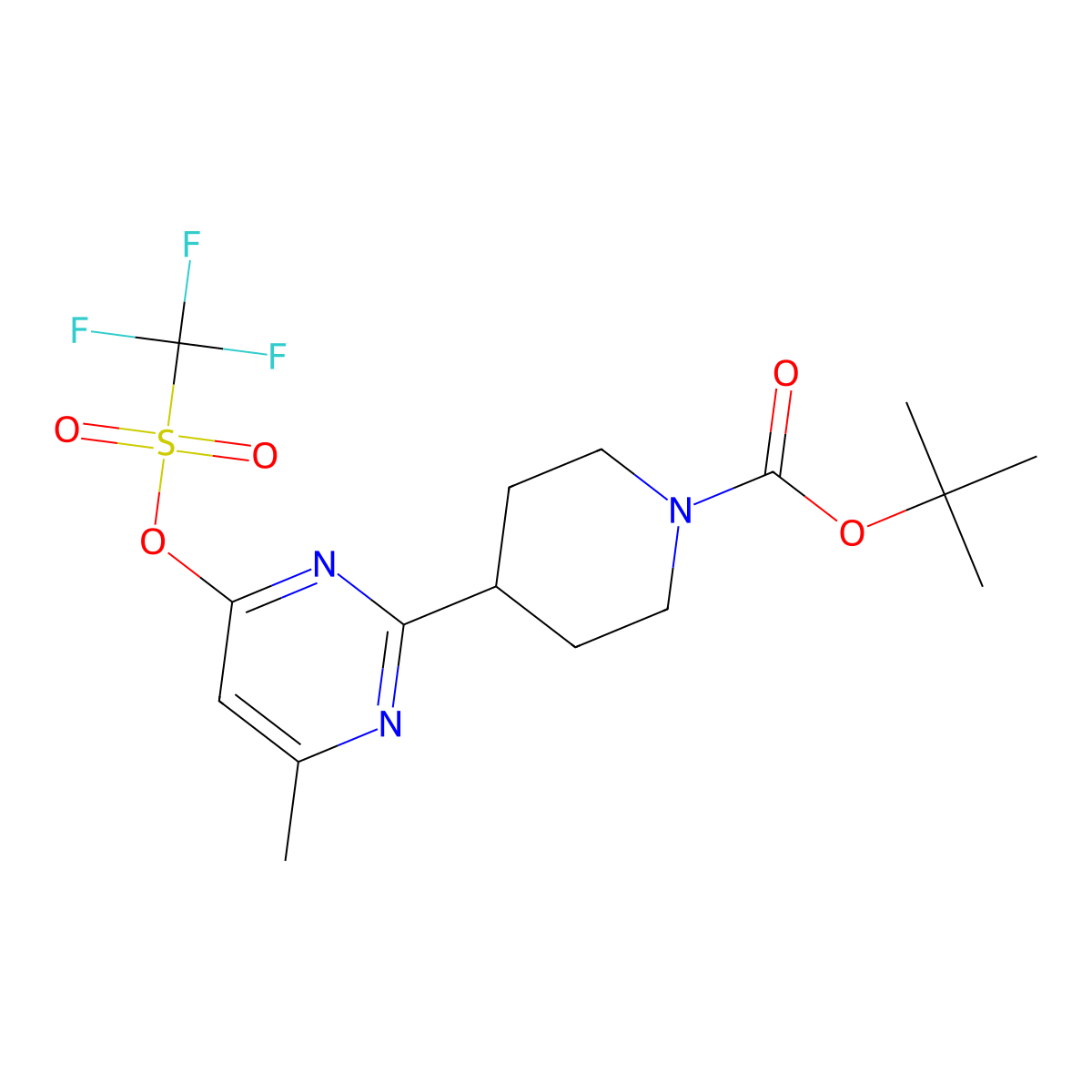 Tert-butyl 4-[4-methyl-6-(trifluoromethanesulfonyloxy)pyrimidin-2-yl]piperidine-1-carboxylate molecular structure, CAS 2460750-28-9