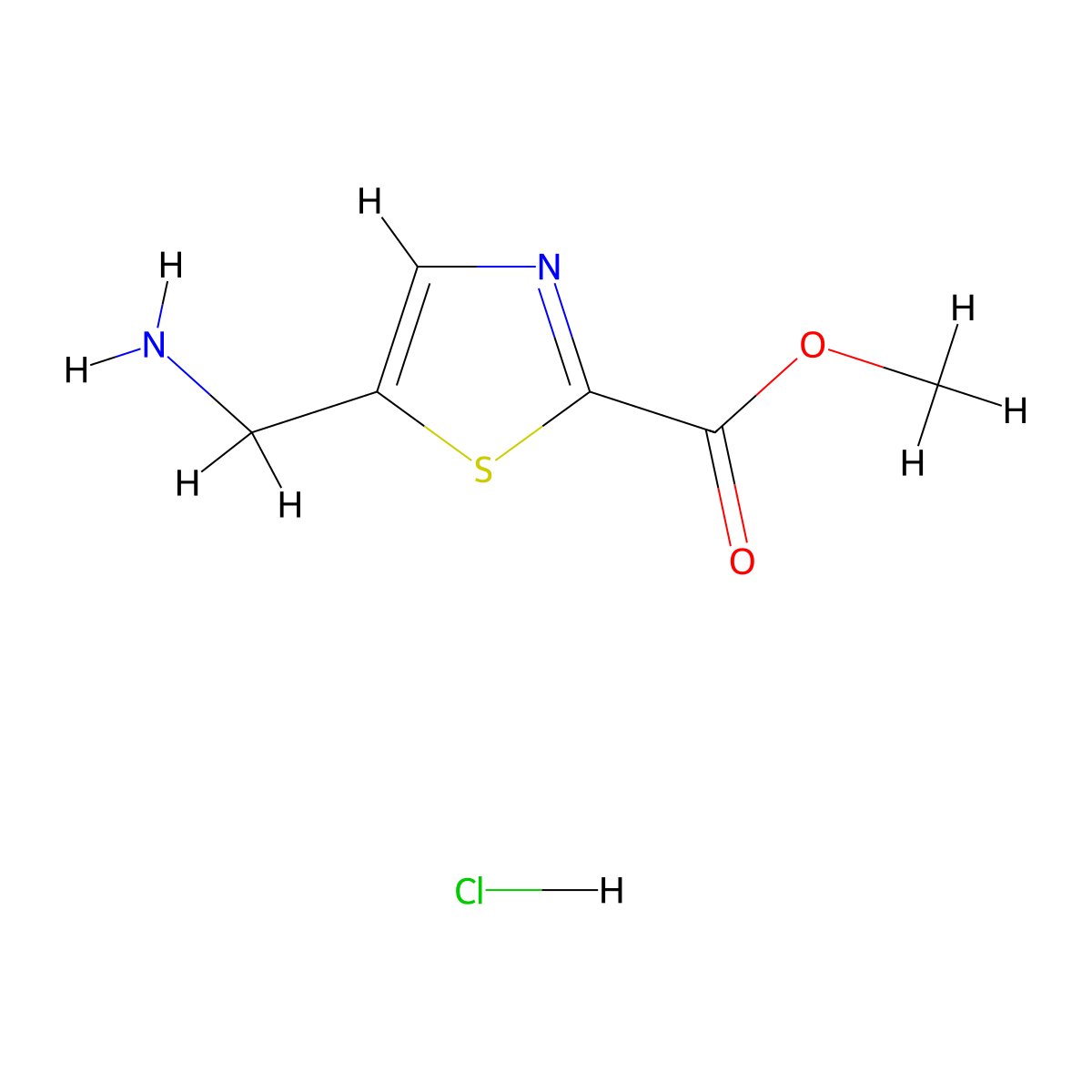 Methyl 5-(aminomethyl)-1,3-thiazole-2-carboxylate hydrochloride molecular structure, CAS 2460750-29-0